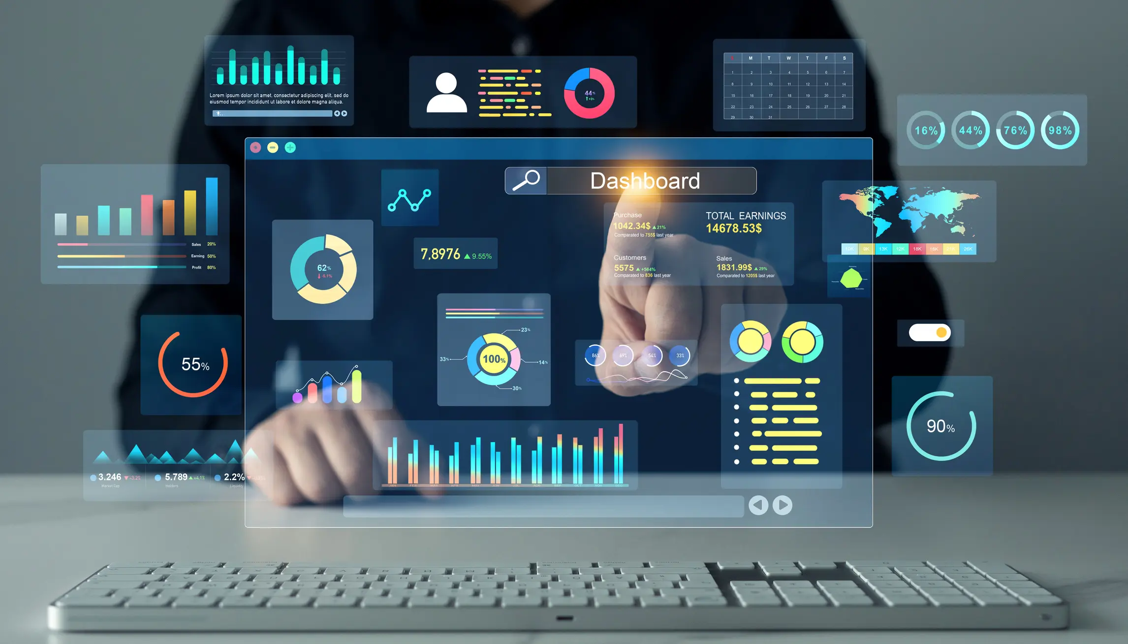 Person interacting with virtual data display