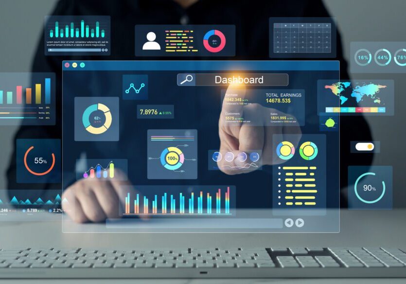 Person interacting with virtual data display